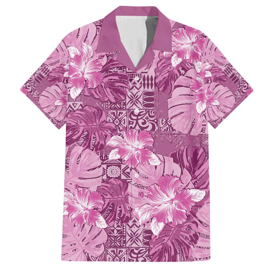 Hawaii Family Matching Long Sleeve Bodycon Dress and Hawaiian Shirt Magenta Polynesian Monstera Patterns DT05 Dad's Shirt - Short Sleeve Magenta - Polynesian Pride