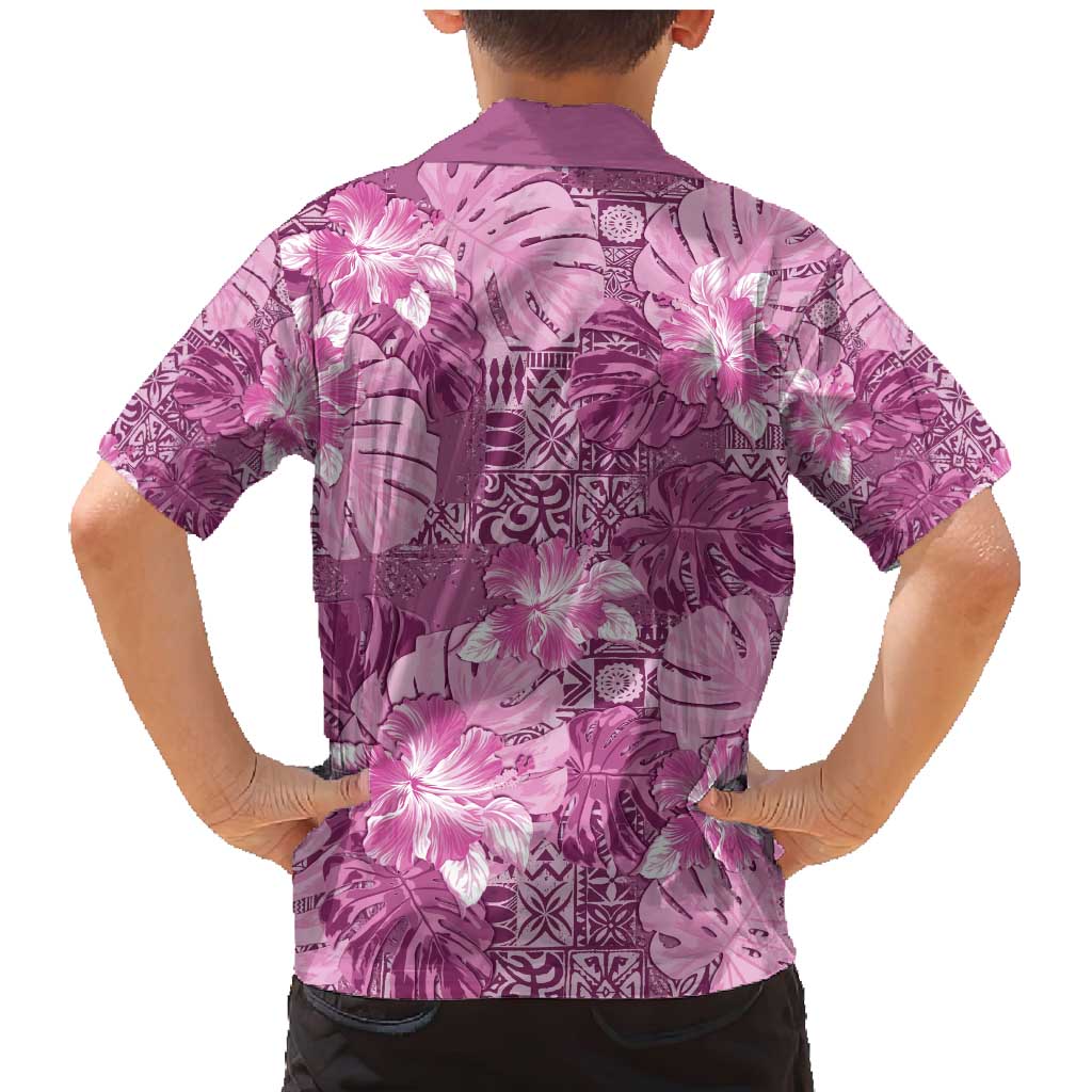 Hawaii Family Matching Mermaid Dress and Hawaiian Shirt Magenta Polynesian Monstera Patterns DT05 - Polynesian Pride