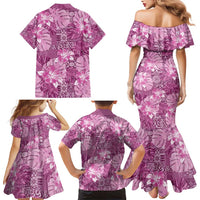 Hawaii Family Matching Mermaid Dress and Hawaiian Shirt Magenta Polynesian Monstera Patterns DT05 - Polynesian Pride