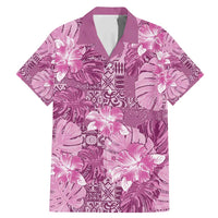 Hawaii Family Matching Mermaid Dress and Hawaiian Shirt Magenta Polynesian Monstera Patterns DT05 Dad's Shirt - Short Sleeve Magenta - Polynesian Pride