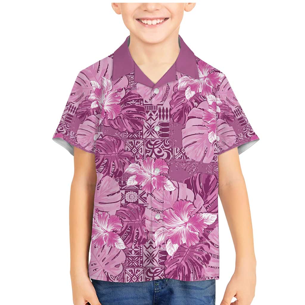 Hawaii Family Matching Mermaid Dress and Hawaiian Shirt Magenta Polynesian Monstera Patterns DT05 Son's Shirt Magenta - Polynesian Pride