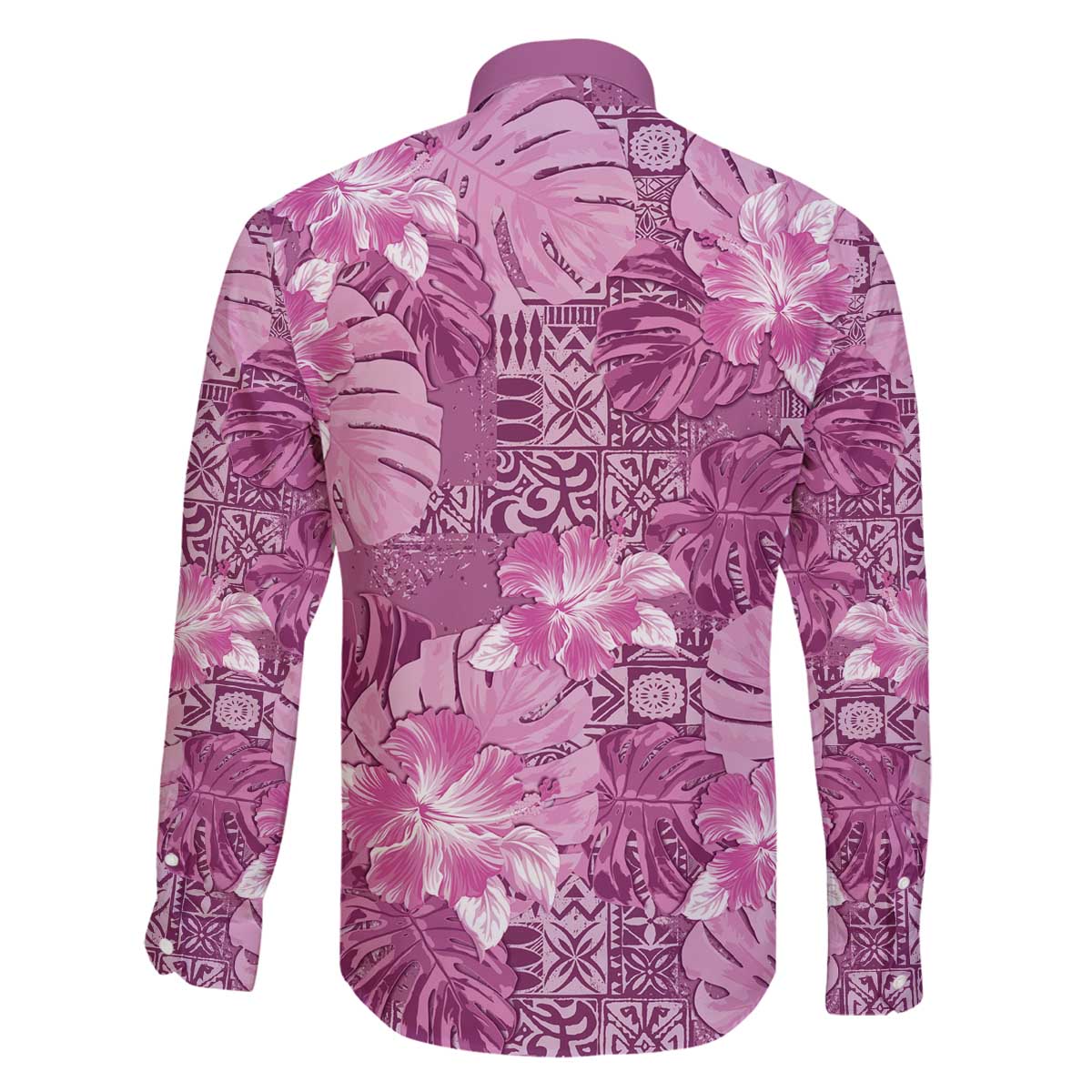 Hawaii Family Matching Off The Shoulder Long Sleeve Dress and Hawaiian Shirt Magenta Polynesian Monstera Patterns DT05 - Polynesian Pride