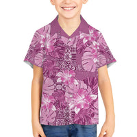 Hawaii Family Matching Off The Shoulder Long Sleeve Dress and Hawaiian Shirt Magenta Polynesian Monstera Patterns DT05 Son's Shirt Magenta - Polynesian Pride