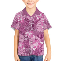 Hawaii Family Matching Off Shoulder Maxi Dress and Hawaiian Shirt Magenta Polynesian Monstera Patterns - Polynesian Pride