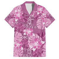 Hawaii Family Matching Short Sleeve Bodycon Dress and Hawaiian Shirt Magenta Polynesian Monstera Patterns DT05 Dad's Shirt - Short Sleeve Magenta - Polynesian Pride