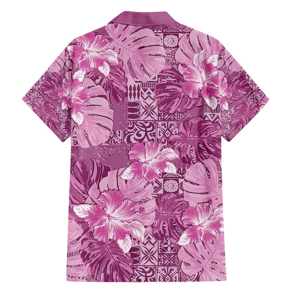 Hawaii Family Matching Short Sleeve Bodycon Dress and Hawaiian Shirt Magenta Polynesian Monstera Patterns DT05 - Polynesian Pride