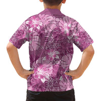 Hawaii Family Matching Summer Maxi Dress and Hawaiian Shirt Magenta Polynesian Monstera Patterns - Polynesian Pride