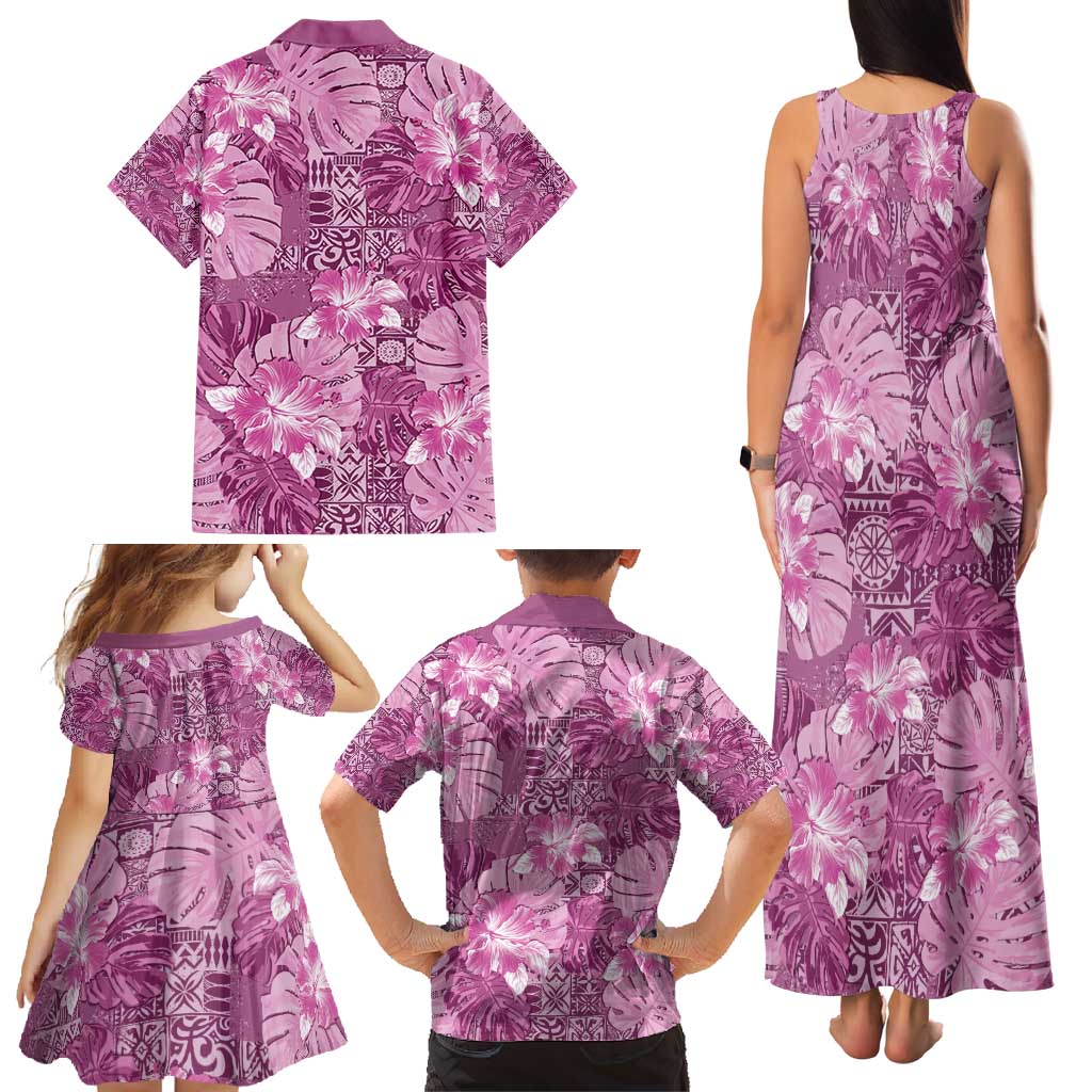 Hawaii Family Matching Tank Maxi Dress and Hawaiian Shirt Magenta Polynesian Monstera Patterns DT05 - Polynesian Pride