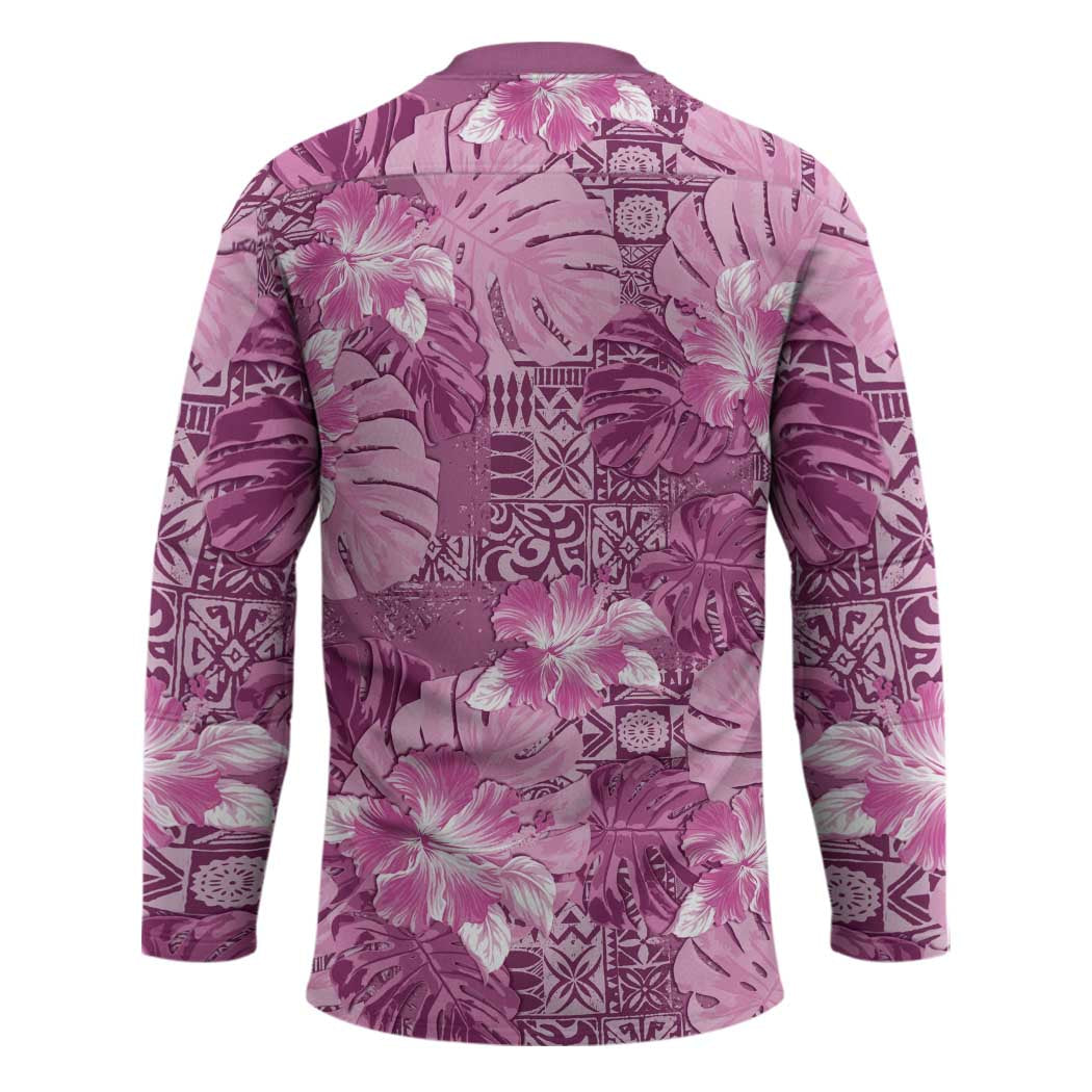 Hawaii Hockey Jersey Magenta Polynesian Monstera Patterns - Polynesian Pride