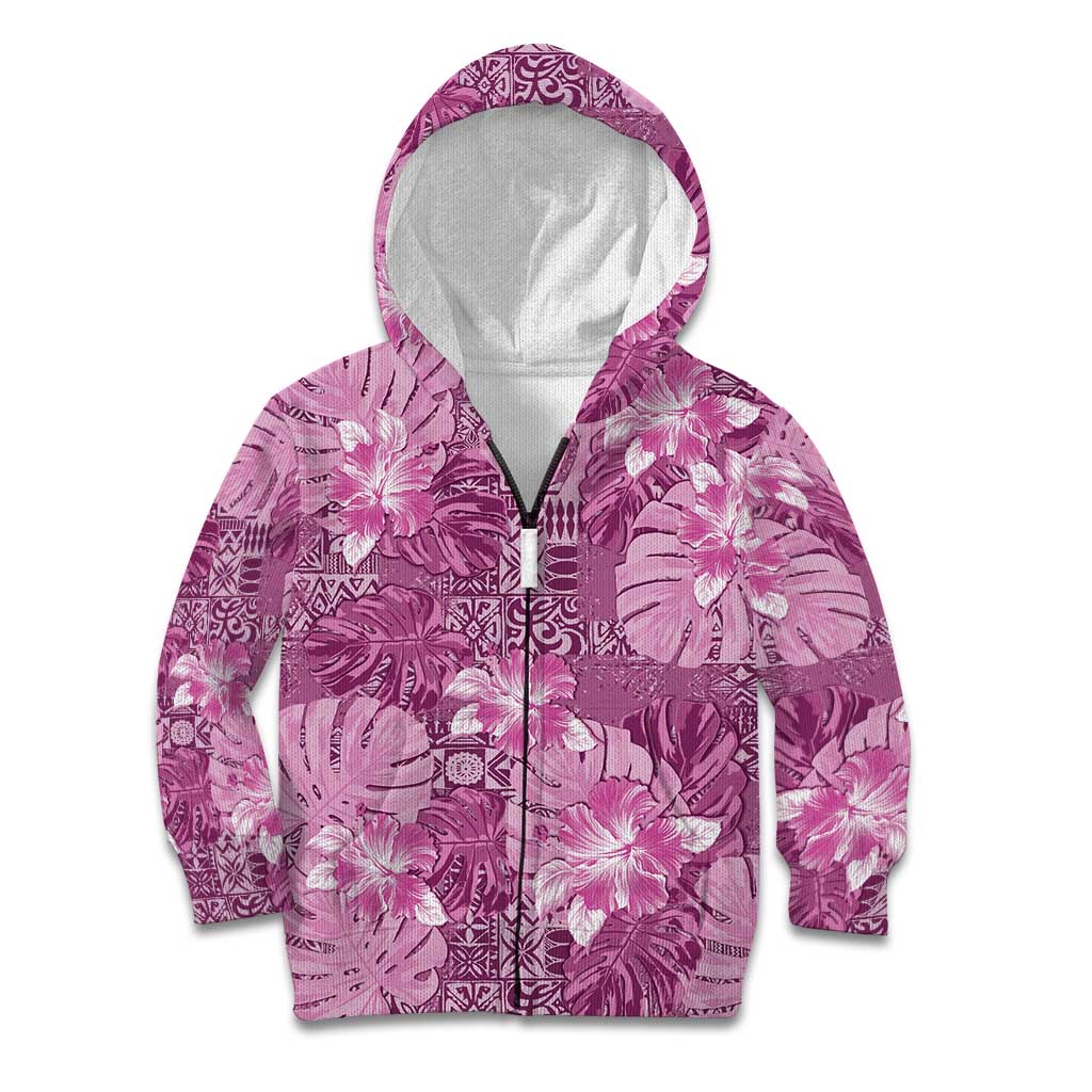 Hawaii Kid Hoodie Magenta Polynesian Monstera Patterns DT05 Zip Hoodie Magenta - Polynesian Pride