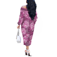 Hawaii Off The Shoulder Long Sleeve Dress Magenta Polynesian Monstera Patterns DT05 - Polynesian Pride