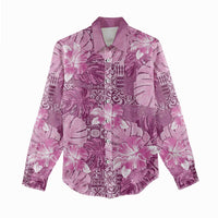 Hawaii Women Casual Shirt Magenta Polynesian Monstera Patterns - Polynesian Pride