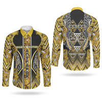 Aotearoa Ngati Whatua Couples Matching Long Sleeve Bodycon Dress and Long Sleeve Button Shirt Maori Tribal Gold Paua Shell Pattern DT05 - Polynesian Pride