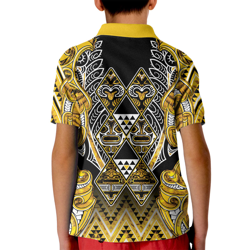 Aotearoa Ngati Whatua Kid Polo Shirt Maori Tribal Gold Paua Shell Pattern DT05 - Polynesian Pride