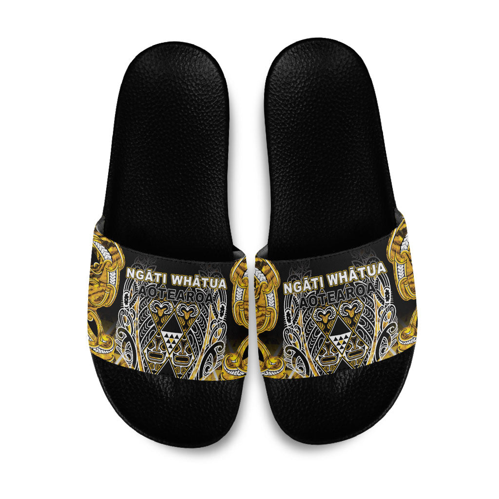 Aotearoa Ngati Whatua Slide Sandals Maori Tribal Gold Paua Shell Pattern DT05 Yellow - Polynesian Pride