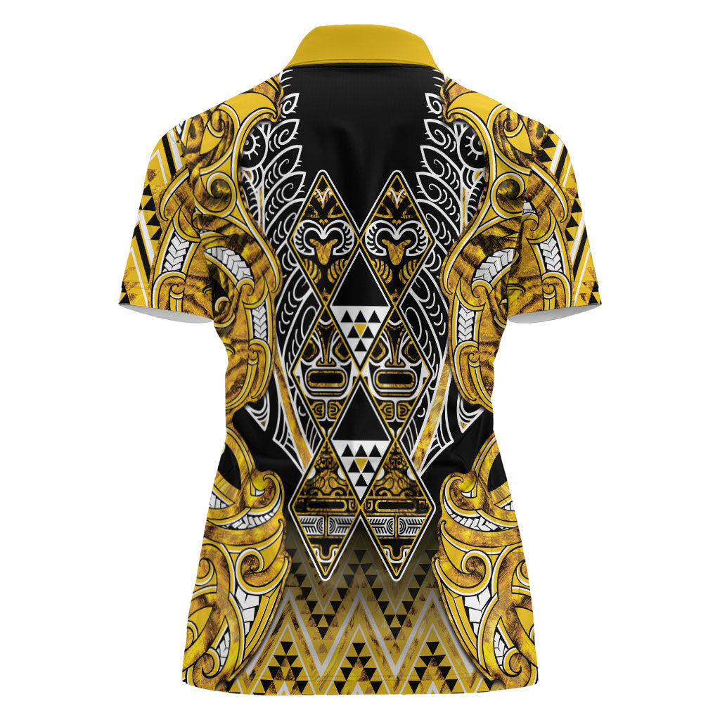 Aotearoa Ngati Whatua Women Polo Shirt Maori Tribal Gold Paua Shell Pattern DT05 - Polynesian Pride
