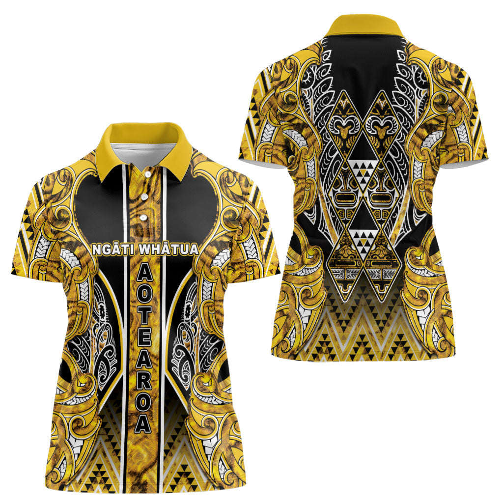 Aotearoa Ngati Whatua Women Polo Shirt Maori Tribal Gold Paua Shell Pattern DT05 - Polynesian Pride