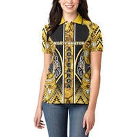 Aotearoa Ngati Whatua Women Polo Shirt Maori Tribal Gold Paua Shell Pattern DT05 - Polynesian Pride