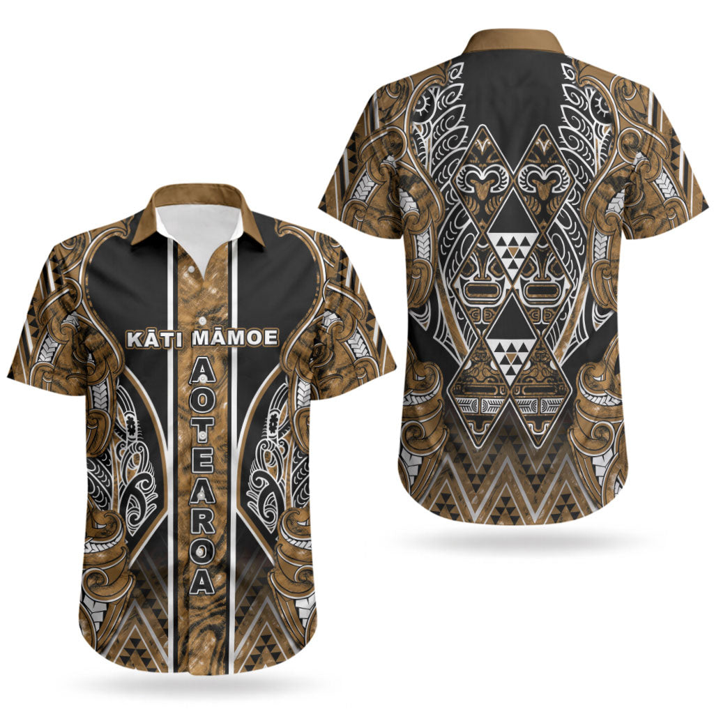 Aotearoa Kati Mamoe Couples Matching Off Shoulder Maxi Dress and Hawaiian Shirt Maori Brown Tribal Paua Shell Pattern DT05 - Polynesian Pride