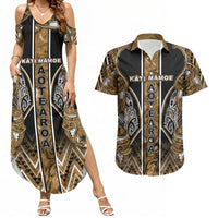 Aotearoa Kati Mamoe Couples Matching Summer Maxi Dress and Hawaiian Shirt Maori Brown Tribal Paua Shell Pattern DT05 Brown - Polynesian Pride