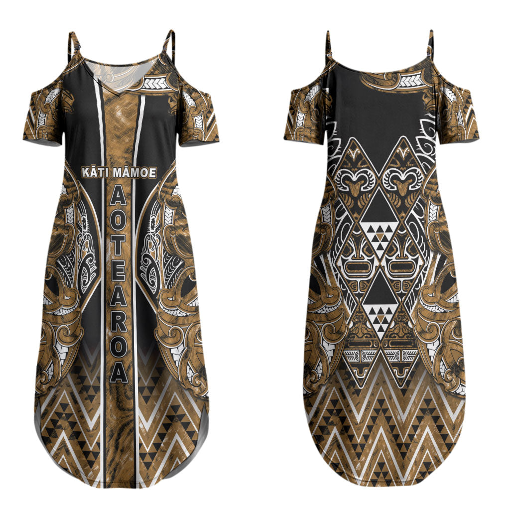Aotearoa Kati Mamoe Couples Matching Summer Maxi Dress and Hawaiian Shirt Maori Brown Tribal Paua Shell Pattern DT05 - Polynesian Pride