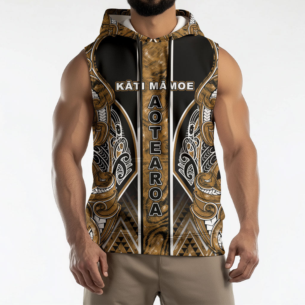 Aotearoa Kati Mamoe Sleeveless Hoodie Maori Brown Tribal Paua Shell Pattern DT05 - Polynesian Pride