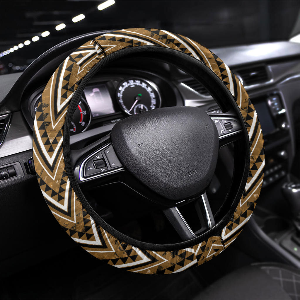 Aotearoa Kati Mamoe Steering Wheel Cover Maori Brown Tribal Paua Shell Pattern DT05 Universal Fit Brown - Polynesian Pride