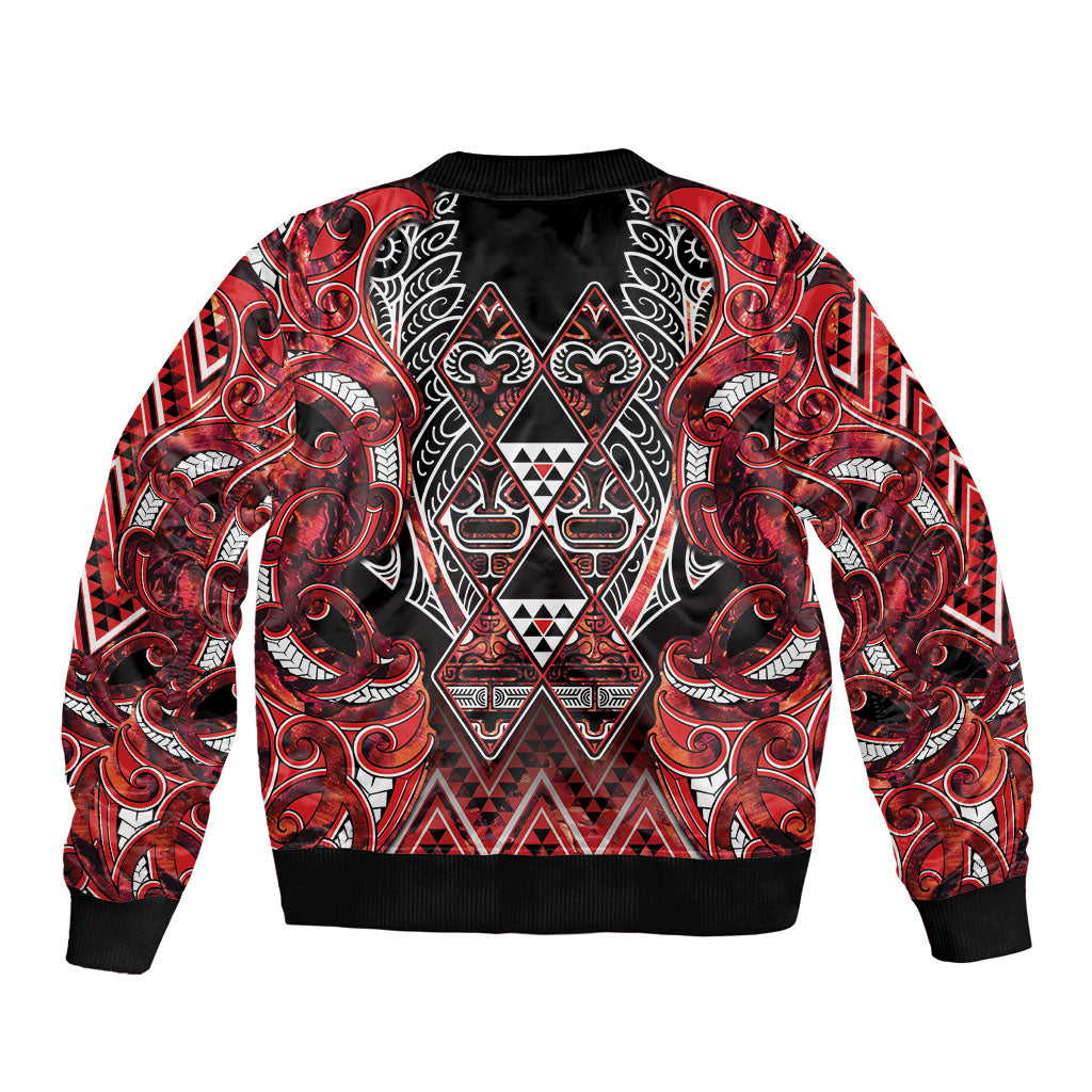 Aotearoa Ngapuhi Bomber Jacket Maori Red Tribal Paua Shell Pattern DT05 - Polynesian Pride