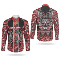 Aotearoa Ngapuhi Couples Matching Mermaid Dress and Long Sleeve Button Shirt Maori Red Tribal Paua Shell Pattern DT05 - Polynesian Pride