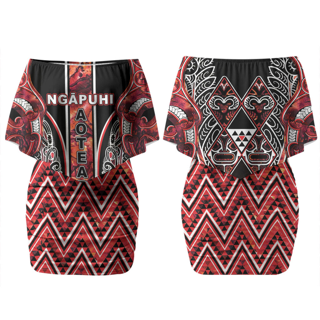 Aotearoa Ngapuhi Couples Matching Off Shoulder Short Dress and Hawaiian Shirt Maori Red Tribal Paua Shell Pattern DT05 - Polynesian Pride