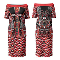Aotearoa Ngapuhi Couples Matching Puletasi and Hawaiian Shirt Maori Red Tribal Paua Shell Pattern DT05 - Polynesian Pride