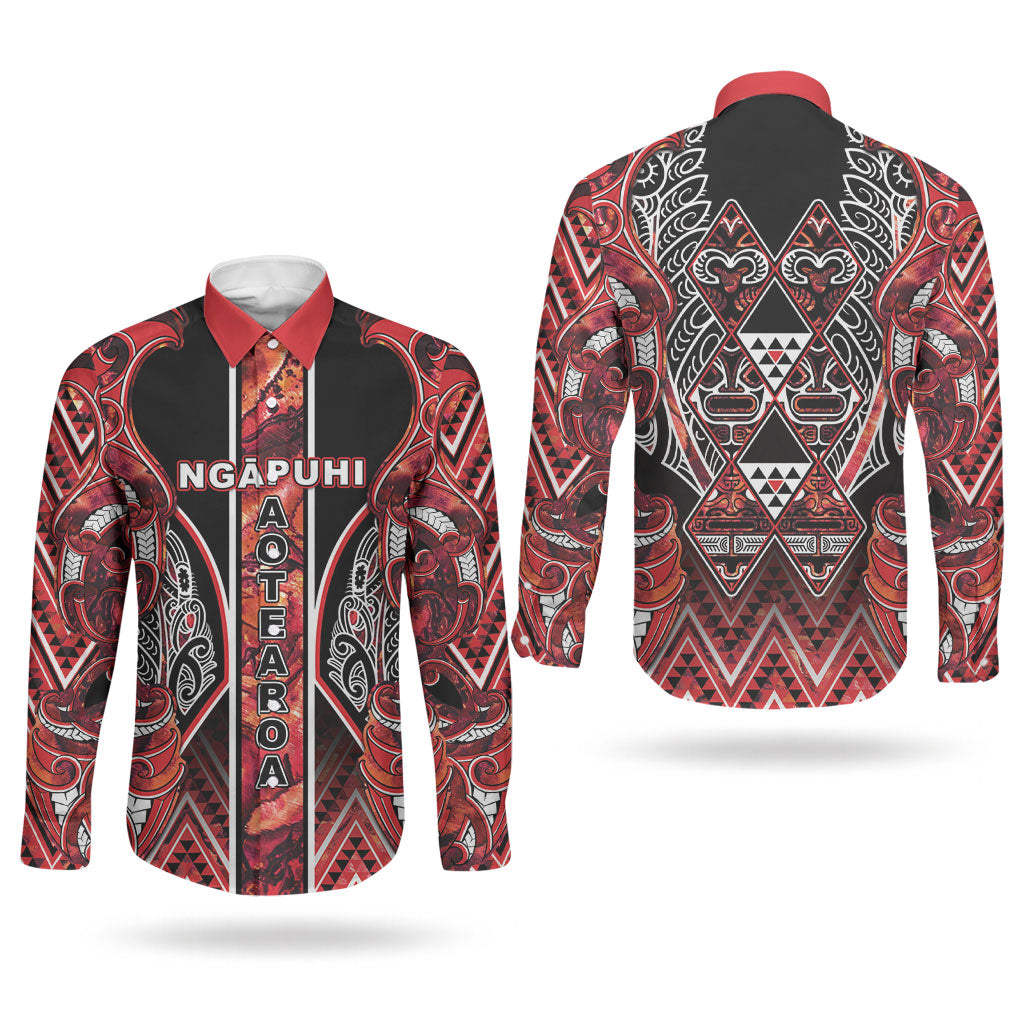 Aotearoa Ngapuhi Couples Matching Tank Maxi Dress and Long Sleeve Button Shirt Maori Red Tribal Paua Shell Pattern DT05 - Polynesian Pride