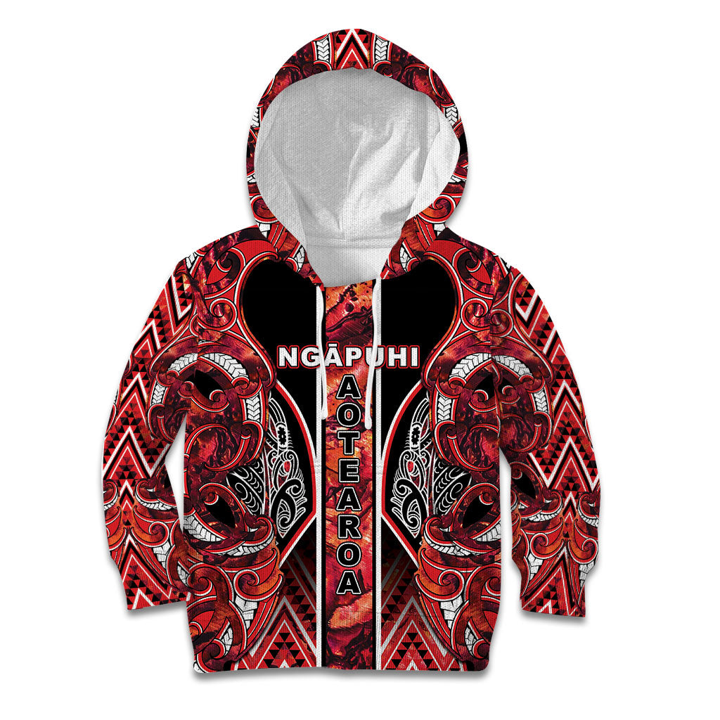 Aotearoa Ngapuhi Kid Hoodie Maori Red Tribal Paua Shell Pattern DT05 Hoodie Red - Polynesian Pride