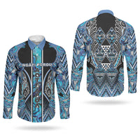 Aotearoa Ngati Porou Couples Matching Tank Maxi Dress and Long Sleeve Button Shirt Maori Light Blue Tribal Paua Shell Pattern DT05 - Polynesian Pride