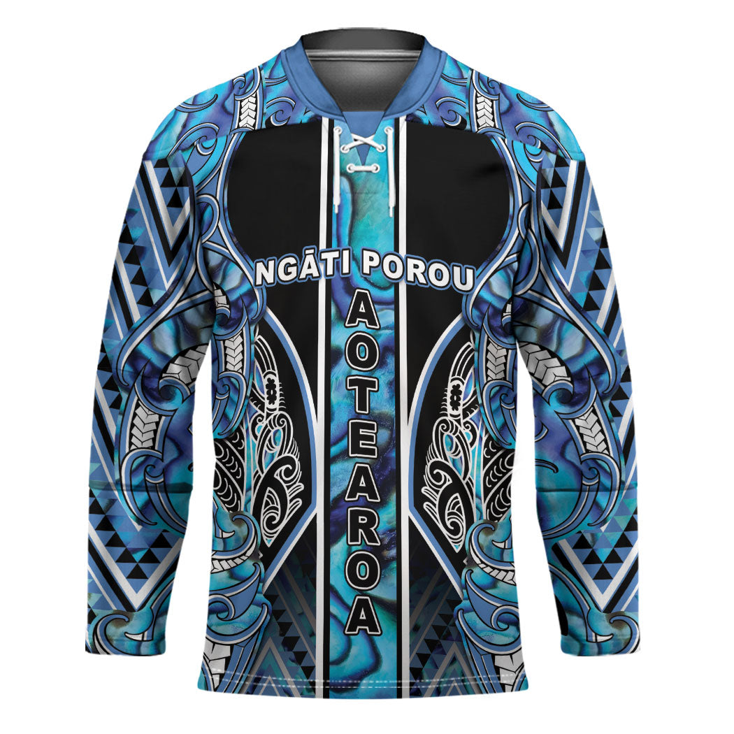 Aotearoa Ngati Porou Hockey Jersey Maori Light Blue Tribal Paua Shell Pattern DT05 Unisex Blue - Polynesian Pride
