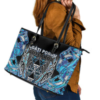 Aotearoa Ngati Porou Leather Tote Bag Maori Light Blue Tribal Paua Shell Pattern DT05 - Polynesian Pride