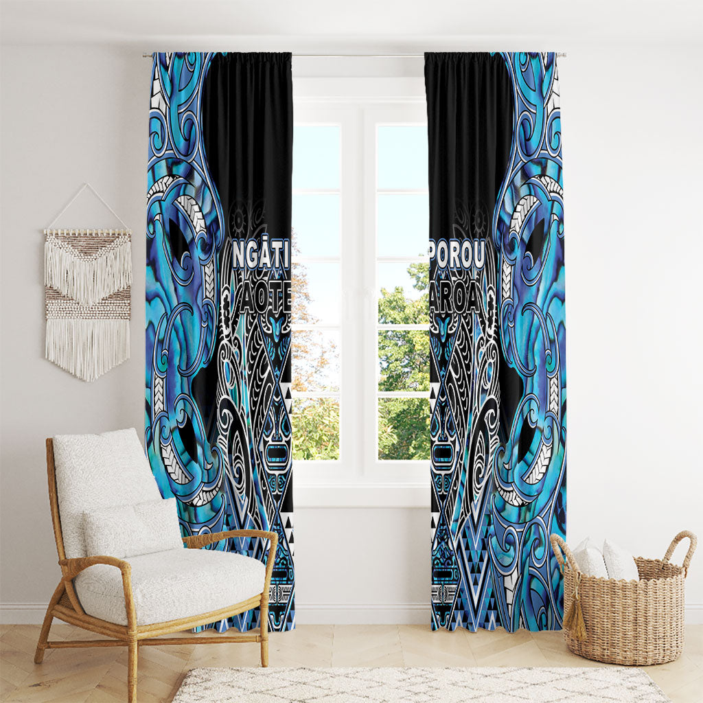 Aotearoa Ngati Porou Window Curtain Maori Light Blue Tribal Paua Shell Pattern DT05 - Polynesian Pride