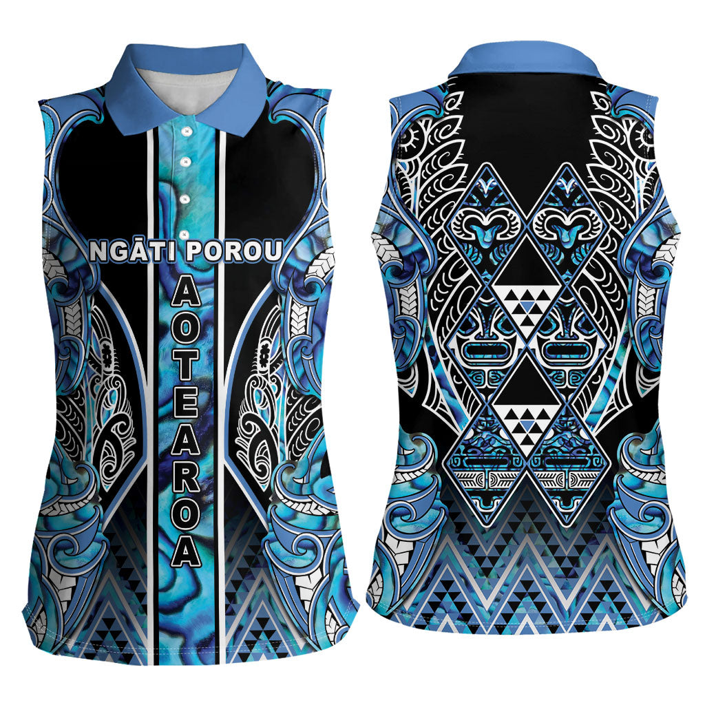 Aotearoa Ngati Porou Women Sleeveless Polo Shirt Maori Light Blue Tribal Paua Shell Pattern DT05 - Polynesian Pride