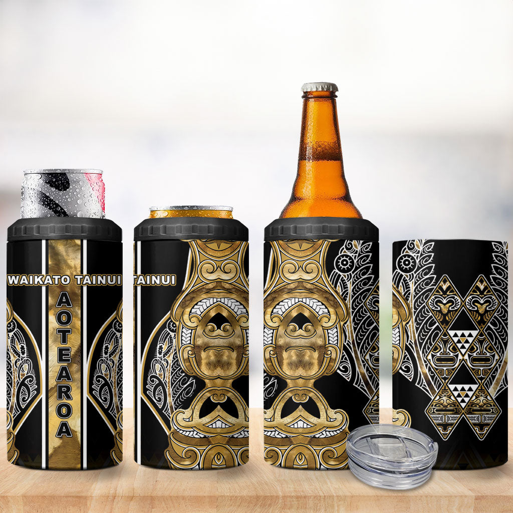 Aotearoa Waikato Tainui 4 in 1 Can Cooler Tumbler Maori Light Gold Tribal Paua Shell Pattern DT05 - Polynesian Pride