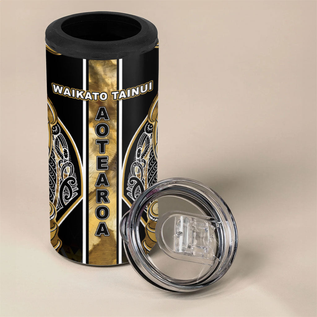 Aotearoa Waikato Tainui 4 in 1 Can Cooler Tumbler Maori Light Gold Tribal Paua Shell Pattern DT05 - Polynesian Pride