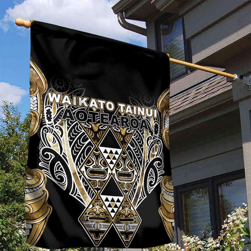 Aotearoa Waikato Tainui Garden Flag Maori Light Gold Tribal Paua Shell Pattern DT05 - Polynesian Pride