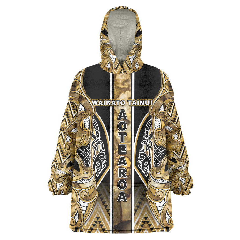 Aotearoa Waikato Tainui Wearable Blanket Hoodie Maori Light Gold Tribal Paua Shell Pattern