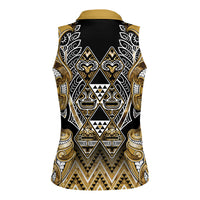 Aotearoa Waikato Tainui Women Sleeveless Polo Shirt Maori Light Gold Tribal Paua Shell Pattern DT05 - Polynesian Pride