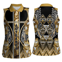 Aotearoa Waikato Tainui Women Sleeveless Polo Shirt Maori Light Gold Tribal Paua Shell Pattern DT05 - Polynesian Pride