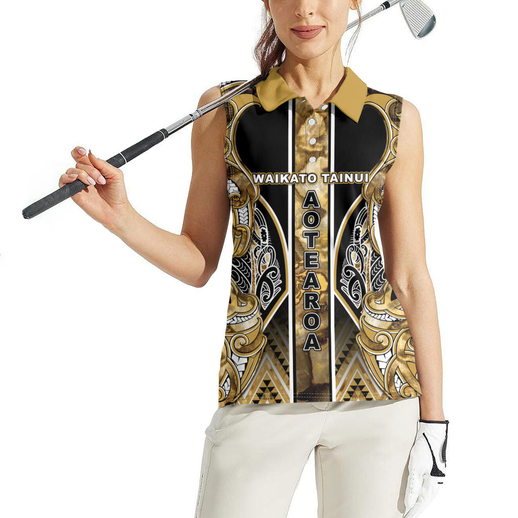 Aotearoa Waikato Tainui Women Sleeveless Polo Shirt Maori Light Gold Tribal Paua Shell Pattern DT05 - Polynesian Pride