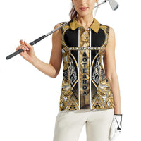 Aotearoa Waikato Tainui Women Sleeveless Polo Shirt Maori Light Gold Tribal Paua Shell Pattern DT05 - Polynesian Pride