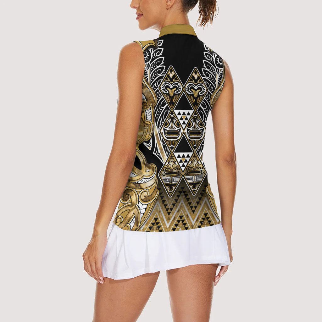 Aotearoa Waikato Tainui Women Sleeveless Polo Shirt Maori Light Gold Tribal Paua Shell Pattern DT05 - Polynesian Pride