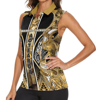 Aotearoa Waikato Tainui Women Sleeveless Polo Shirt Maori Light Gold Tribal Paua Shell Pattern DT05 - Polynesian Pride