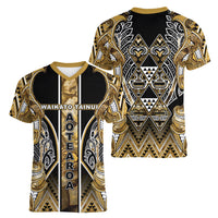 Aotearoa Waikato Tainui Women V-Neck T-Shirt Maori Light Gold Tribal Paua Shell Pattern DT05 - Polynesian Pride