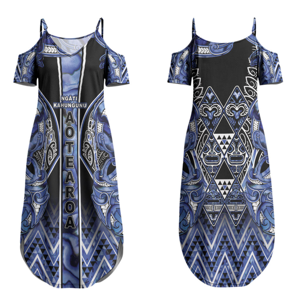 Aotearoa Ngati Kahungunu Couples Matching Summer Maxi Dress and Long Sleeve Button Shirt Maori Tribal Blue Paua Shell Pattern DT05 - Polynesian Pride